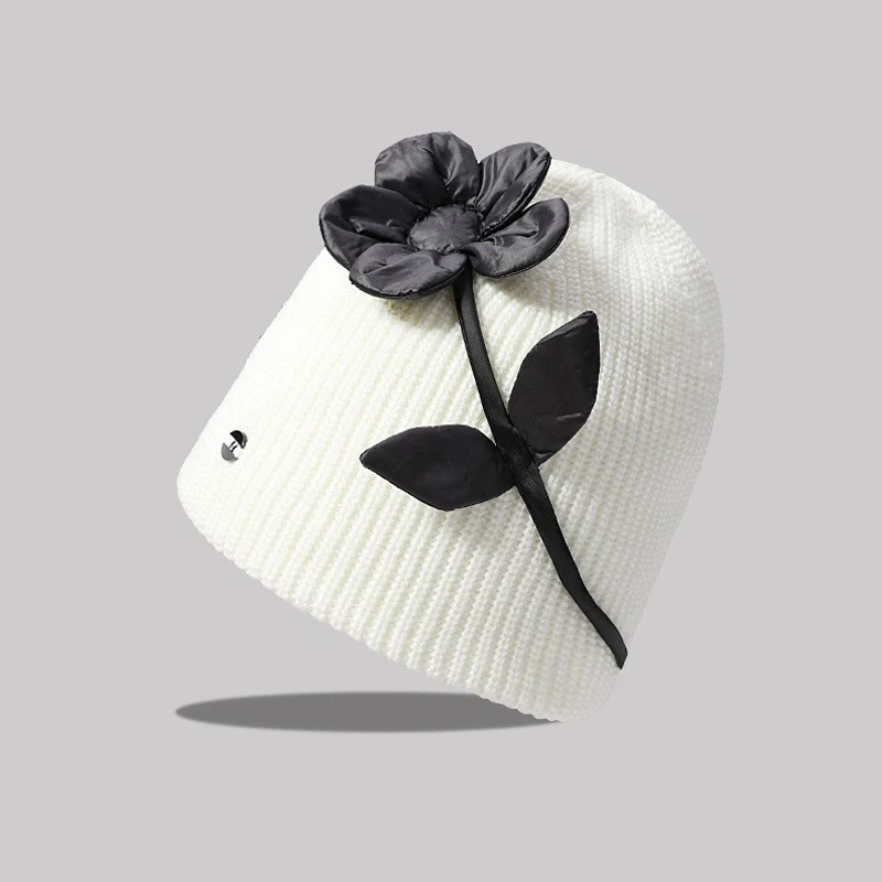 1 шт. Вязаная шапка с объемными цветами, Осень-зима, Детская теплая вязаная шерстяная шапка Y2k, эластичная шапочка-бини, шапки