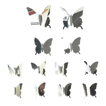 12x Наклейка с зеркальными бабочками, декор для стен, сделай сам, Съемная наклейка с зеркалом для домашних животных