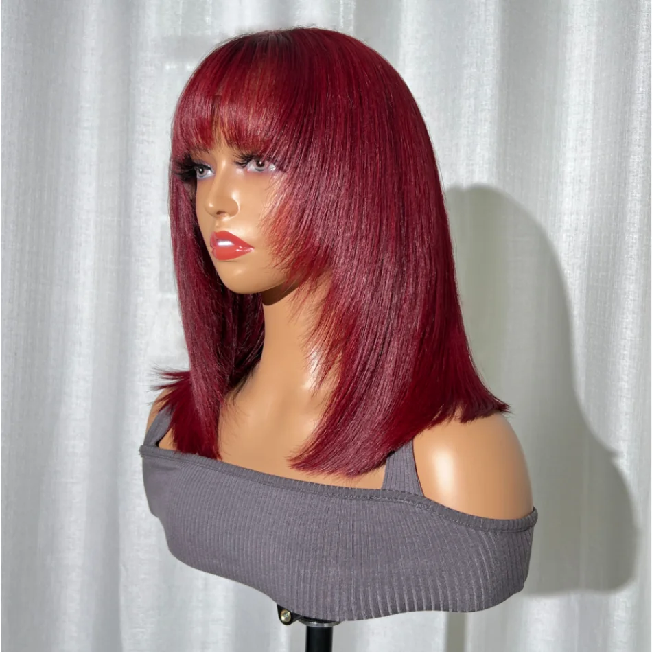 Unice Hair Бордовый парик-боб с челкой из человеческих волос Бразильский 13х4 Парик с челкой для женщин Короткие парики-Боб Волчьей стрижки