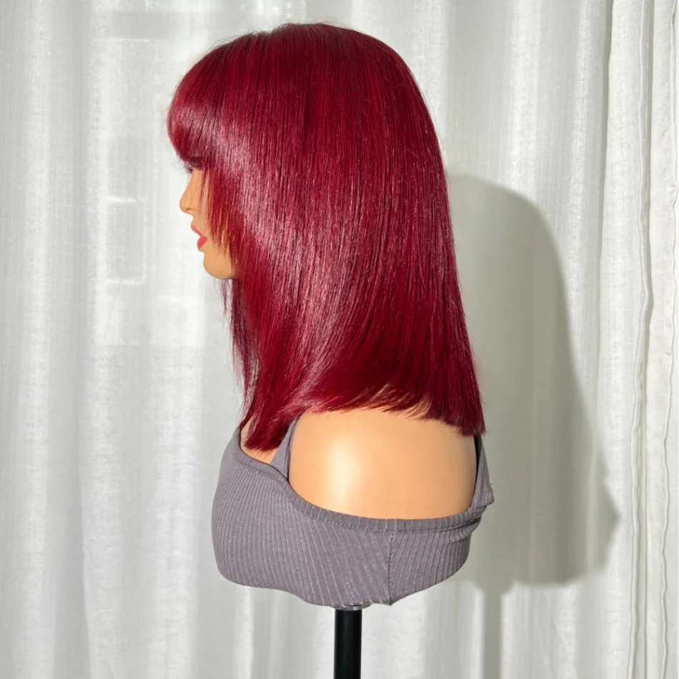 Unice Hair Бордовый парик-боб с челкой из человеческих волос Бразильский 13х4 Парик с челкой для женщин Короткие парики-Боб Волчьей стрижки