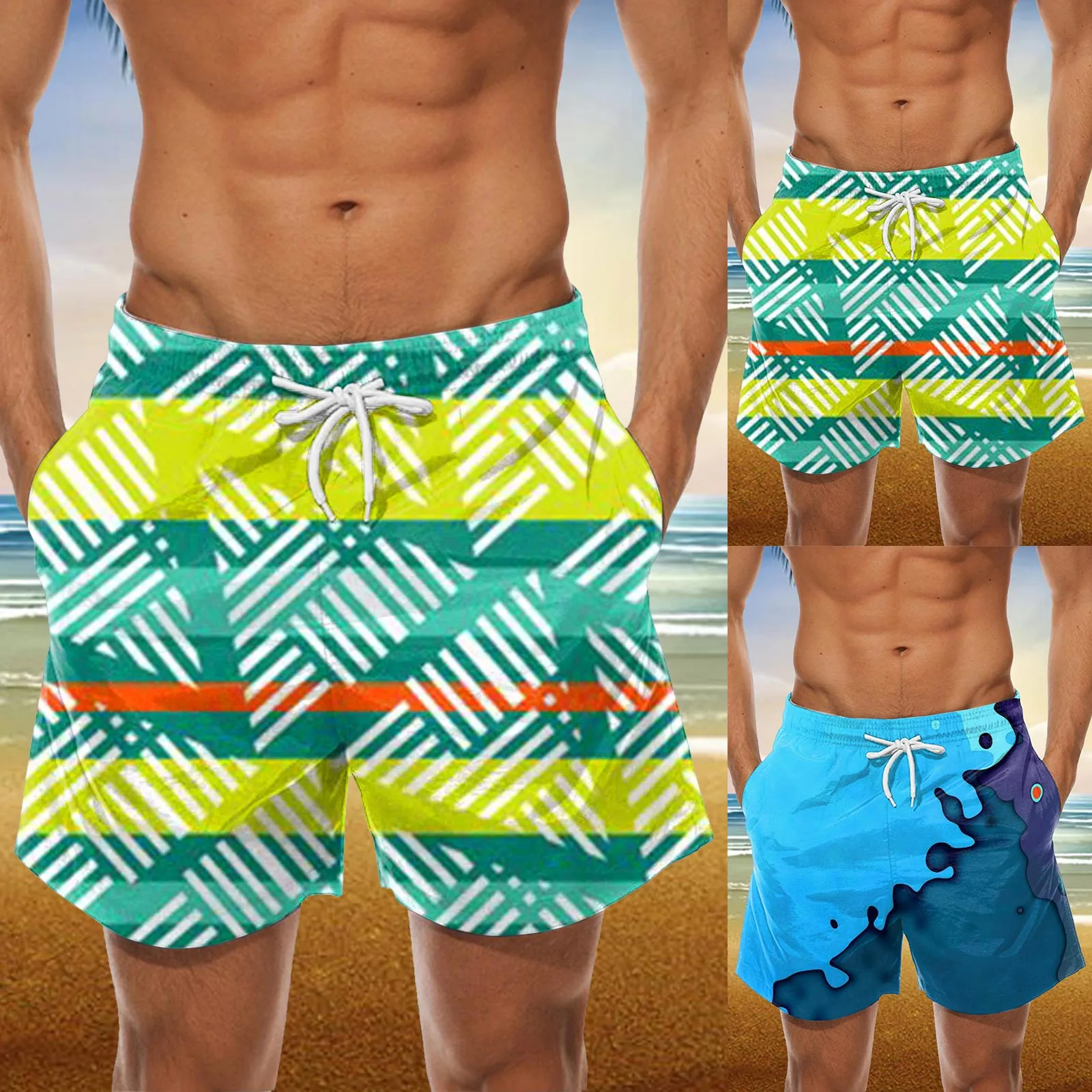 Мужские плавательные штаны Hawaii Vantage, быстросохнущие плавательные шорты, купальники в полоску в стиле ретро, Пляжные летние плавки, мужские плавки