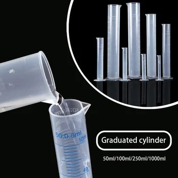 1шт 50 мл/100 мл/250 мл/1000 мл Прозрачный Белый пластиковый цилиндр для измерения жидкости с градуировкой для лабораторных принадлежностей Лабораторные инструменты