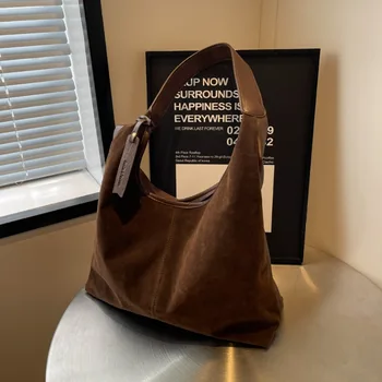 2023 Новая женская сумка для одноместного номера большой вместимости из бархата из оленьей кожи в стиле ретро, универсальная сумка-тоут для пригородных поездок, женская сумка-тоут-ведро