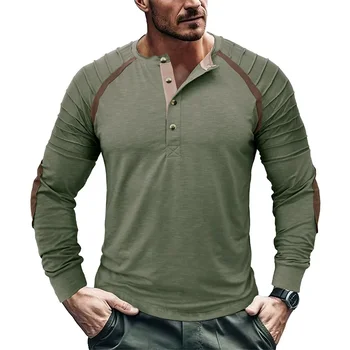 2024 Весенне-осенняя уличная мужская рубашка Henry с длинным рукавом, спортивная базовая футболка, топ