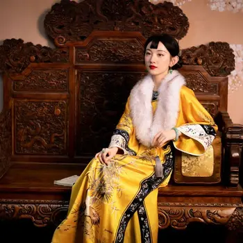 2024 новый китайский стиль традиционное женское осеннее платье в стиле ретро hanfu qiapao с цветочным рисунком династии цин, свободное платье-чонсам трапециевидной формы