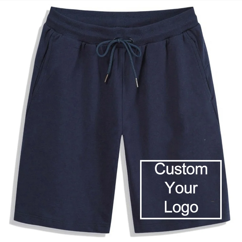 Летние мужские шорты с логотипом на заказ, повседневные свободные шорты с эластичным шнурком, джоггеры для бега трусцой, дышащие спортивные короткие штаны для фитнеса на открытом воздухе