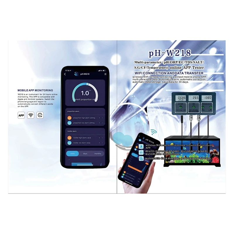 Цифровой Wifi-тестер качества воды Tuya 8 В 1 PH EC TDS SALT SG.Многофункциональный смарт-монитор Temp ORP CF Meter