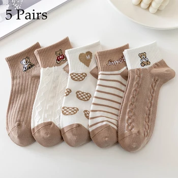 5 пар женских носков, хлопковые носки с животным принтом, весенне-летние дышащие носки, модный горячий медведь, новый продукт высокого качества