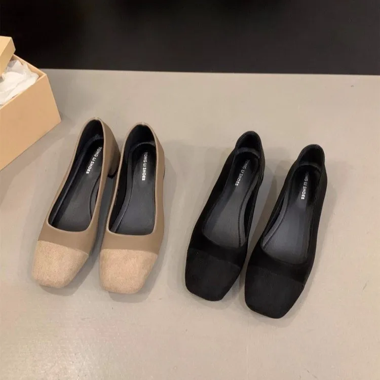 Простые удобные женские туфли на высоком квадратном каблуке в стиле ретро из замши с квадратным носком, черные офисные туфли, женские туфли-лодочки