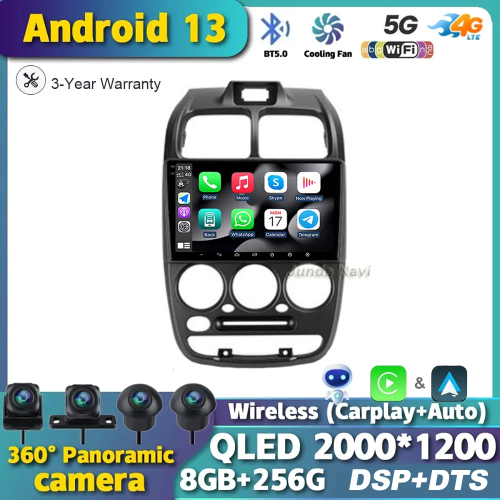 Android 13 Автомобильный Стерео Радио Для Hyundai Verna Accent 1999-2012 Мультимедийный 4G Видеоплеер Навигация GPS Carplay 360 Камера QLED
