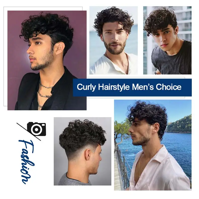 Кудрявый парик, кружевной передний протез, мужской парик, натуральные человеческие волосы, мужской парик, прочная система замены волос, волнистый шиньон