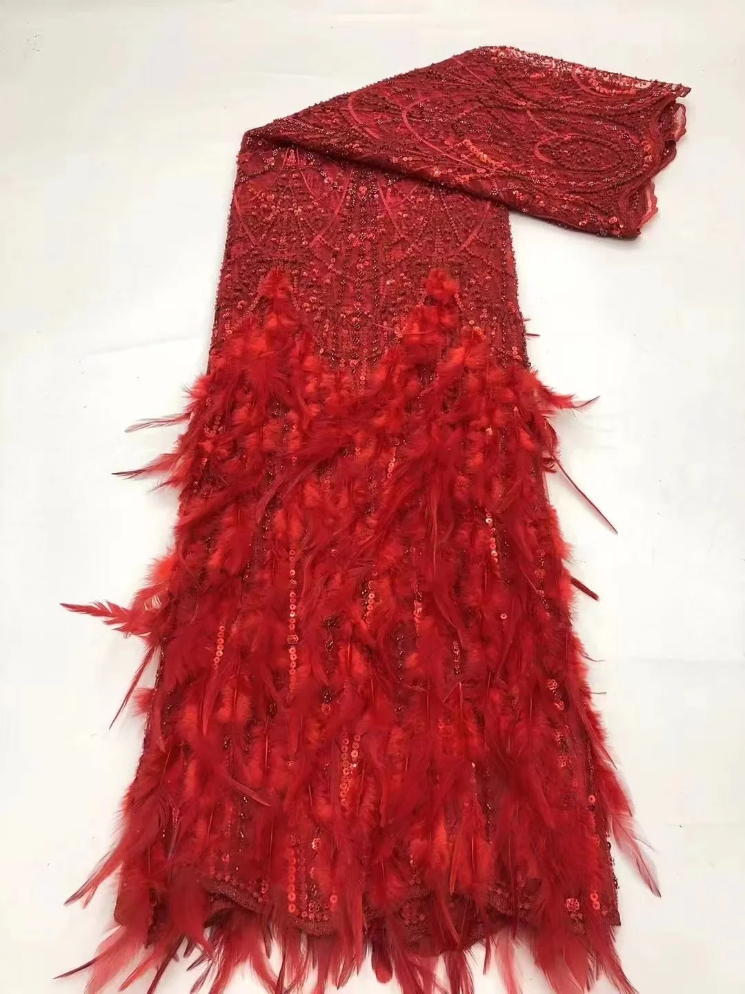Розовая Новейшая Роскошная Элегантная Африканская кружевная ткань с вышивкой из перьев и пайеток, Нигерийский тюль для свадебного длинного платья
