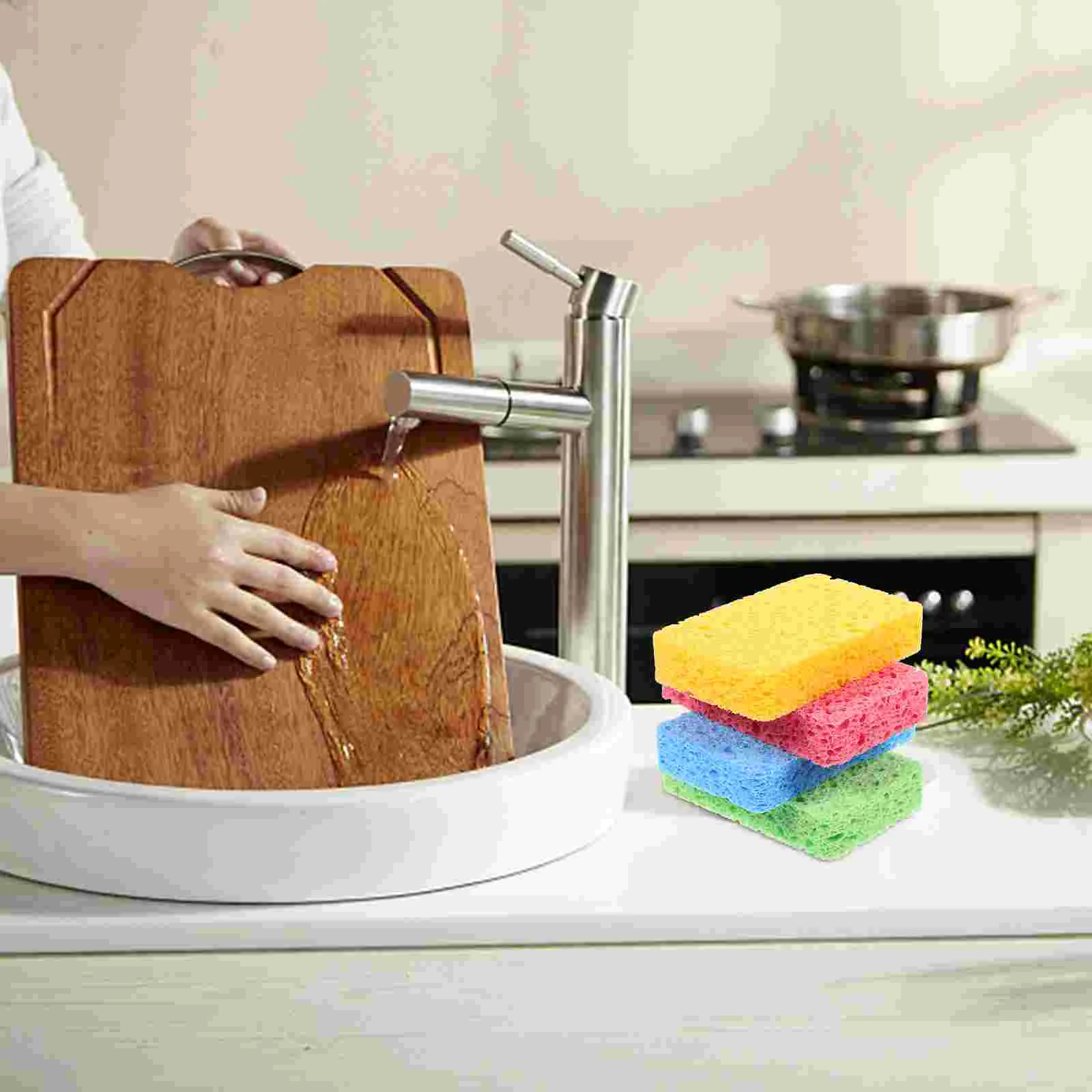 Губка для чистки древесной массы Кухонный скруббер для мытья посуды Многоразовые прокладки Губки Кастрюля для мытья посуды