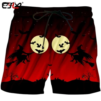 CJLM Мужские шорты для Хэллоуина с интересной Метлой и Ведьмой, с 3D принтом Животных, Черная Летучая мышь, Желтый Лунный Человек, спандекс, готическая одежда