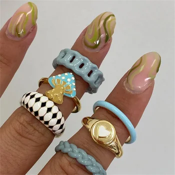 IFMIA, модный Корейский Y2K, Винтажное кольцо с эмалью в виде сердца для женщин, Капающее масло, Металлические кольца с грибами, пара ювелирных изделий