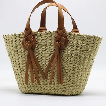 INS Горячие портативные тканые сумки через плечо Летняя женская сумка с кисточками, соломенная сумка, модная пляжная сумка