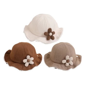 L5YF Прекрасная детская солнцезащитная шляпа с цветами для младенцев, малышей, широкополая уличная рыбацкая шляпа, тканевая кепка для мальчиков и девочек