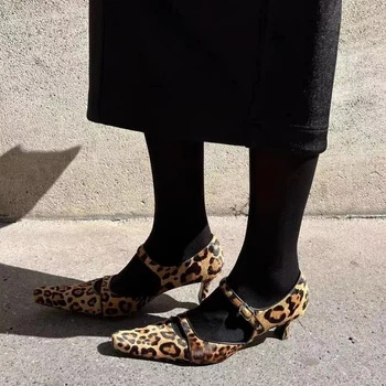 MKKHOU/ Модные Туфли-лодочки; Новые Пикантные Туфли на каблуке с Леопардовым принтом и кошачьим принтом; Персонализированные Туфли Мэри Джейнс на высоком Квадратном каблуке в стиле Ретро; Современная обувь