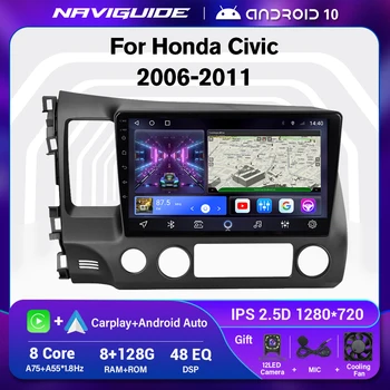 NAVIGUIDE Android10 2DIN Автомагнитола Для Honda Civic LHD RHD 2006-2011 Навигация GPS 1280*720 IPS Мультимедийный Плеер Головное устройство 10