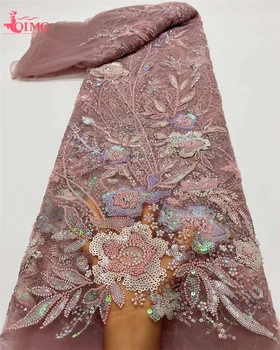 OIMG 5 ярдов Африканской кружевной ткани с пайетками Французская вышивка Сетка С пайетками Кружево Нигерийское Тюлевое кружево для шитья свадебной вечеринки