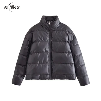 SLTNX Уличная одежда, куртки из искусственной кожи для женщин 2023, толстые зимние теплые пальто, женский воротник-стойка, стеганая молния спереди, Новинка в верхней одежде