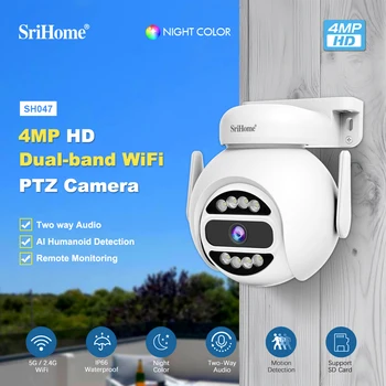 Srihome SH047 4MP 5G Полноцветная Беспроводная PTZ IP Купольная Камера Ночного Видения Ночного Видения AI Humanoid Detection Домашняя Безопасность CCTV Радионяня