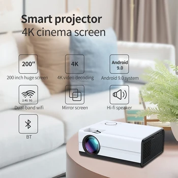 T01-Умный проектор, мини-профессиональный Android Wifi, 1080P светодиодный проектор, 4K Портативный телевизор для домашнего кинотеатра.