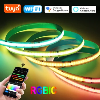 Tuya Smart WiFi RGBIC Cob Светодиодные Ленты 720 Светодиодов/м 5 м 24 В RGB Полноцветные Светодиодные Ленты Для Домашнего Декора Баров Bluetooth Пульт Дистанционного Управления