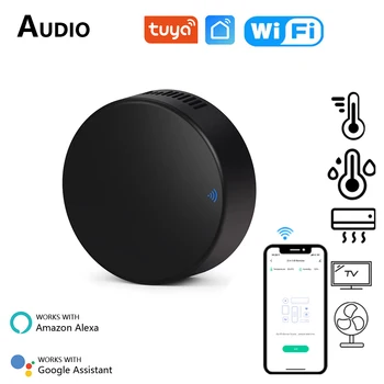 Tuya WiFi ИК-пульт дистанционного управления с датчиком температуры и влажности, универсальный инфракрасный смарт для телевизора с кондиционером, Alexa Google Home