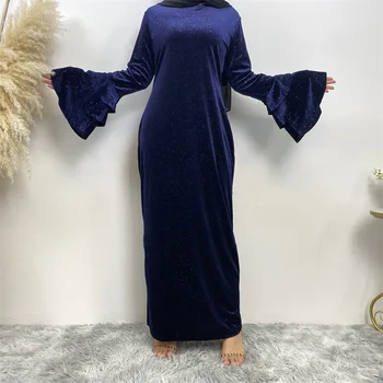 Wepbel Золотое бархатное мусульманское платье Abaya Islam, женское блестящее платье с длинным расклешенным рукавом, халат Abaya, исламская одежда, праздничное платье Eid для вечеринок