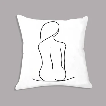 Абстрактная линия тела девушки, ручная минималистичная роспись, белая подушка, декоративная плюшевая подушка, декор дивана
