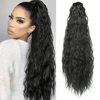 Волосы хвощ женский длинный зажим для волос кукуруза горячая мода длинные вьющиеся волосы синтетическое волокно высокотемпературный шелковый парик из хвоща