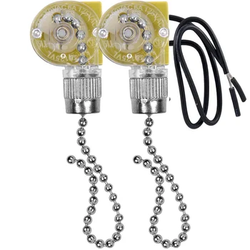 Выключатель света потолочного вентилятора Zing Ear ZE-109 Двухпроводный выключатель света со шнурами для потолочных вентиляторов, ламп, 2 шт. Серебристый