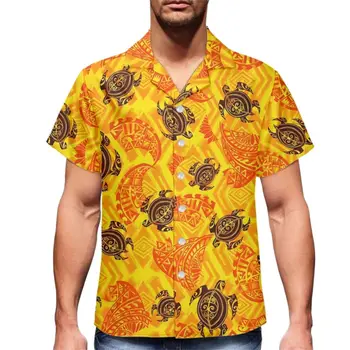 Гавайские повседневные рубашки из полиэстера для мужчин, одежда для полинезийских племен, уличная одежда с принтом морской черепахи на заказ 7XL