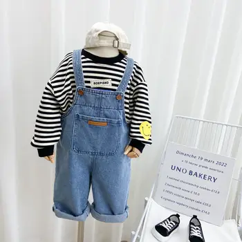 Детские комплекты в корейском стиле, джинсовый комбинезон на бретельках, модные детские джинсовые комбинезоны, весна-осень, синие мальчики и девочки 2-6 лет