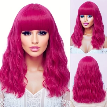 Длинные вьющиеся синтетические парики-бобы для косплея, женские рыжие парики с челкой, розово-фиолетовые парики для волос
