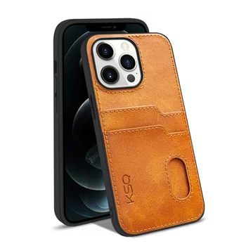 Для iPhone 15 Pro Max /14 13 Pro Max Чехол из винтажной кожи ELVEV + TPU Защитный чехол для телефона с отделениями для карт