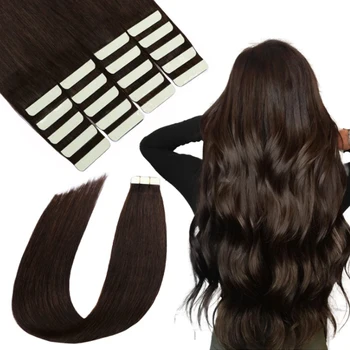 Европейская лента для наращивания человеческих волос с двойной вытяжкой, хорошего качества, темно-коричневый цвет # 2, лента Remy для наращивания волос
