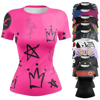 Женская компрессионная спортивная футболка с коротким рукавом, футболка для йоги, Быстросохнущая посадка, футболки для тренировок по джиу-джитсу, ММА, BJJ, для бега, для тренажерного зала