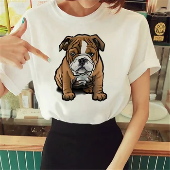 Женская футболка Bulldog в стиле харадзюку, дизайнерская одежда из манги и аниме для девочек