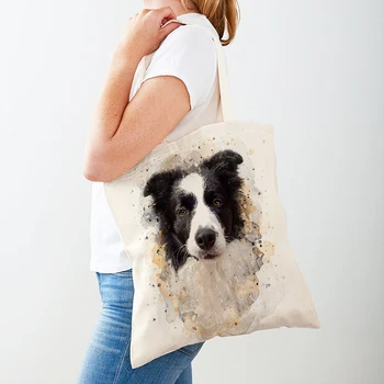 Женские сумки-тоут с двойным принтом в виде акварельной собаки, сумка для покупок с мультяшными домашними животными, детские подарочные сумки для покупок