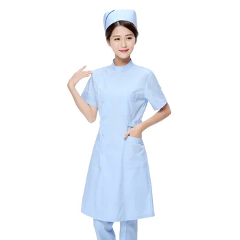 Женское медицинское платье, лабораторный халат для больницы, комбинезоны, топы, униформа, Воротник-стойка, Короткие рукава, одежда для медсестер и врачей