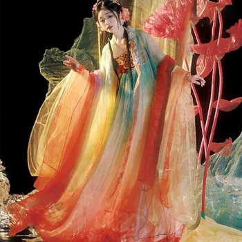 Женское платье Hanfu с китайской традиционной вышивкой Hanfu, женский карнавальный костюм феи-косплея Hanfu, Оранжевое платье Плюс размер XL