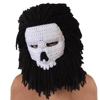 Забавный парик-бини Борода Викинга Зимняя теплая маска Оригинальный вязаный шлем ручной работы и съемная борода Шляпа на Хэллоуин