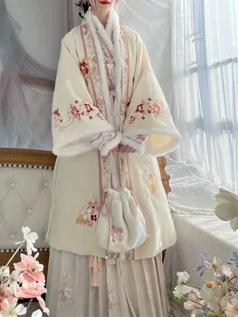 Зима с оригинальной системой Hanfu Song Hanfu BeiZi, Длинное зимнее пальто, Плиссированная юбка, Красивая Сказочная плоскость Hanfu