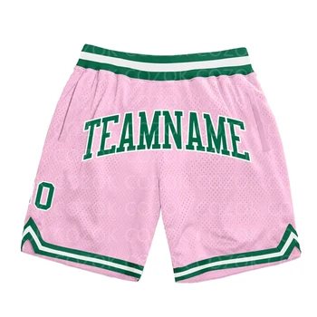 Изготовленные на заказ светло-розовые аутентичные баскетбольные шорты с 3D-принтом, мужские шорты Name Mumber, быстросохнущие пляжные шорты