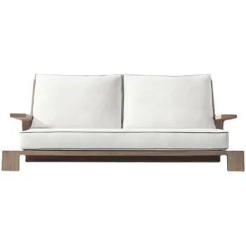 Индивидуальный уличный диван в скандинавском стиле, крытая и открытая террасы, комбинация журнальных столиков, балкон отеля, простая мебель из массива дерева