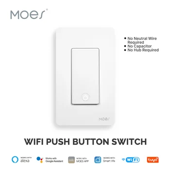 Интеллектуальный выключатель света MOES Не требует нейтрального провода, конденсатора и концентратора, переключатель Wi-Fi Работает с Alexa и Google Home
