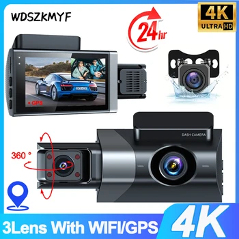 Камера переднего и заднего вида 4K для автомобиля GPS Dash Cam для автомобилей 3Lens WIFI Автомобильный Видеорегистратор Видеомагнитофон Парковочный Монитор Автомобильные Аксессуары