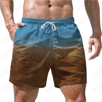 Летние Новые мужские шорты, пляжные брюки с красочным рисунком и 3D-печатью, Гавайские мужские шорты для отдыха в пляжном стиле с завязками, домашние спортивные шорты